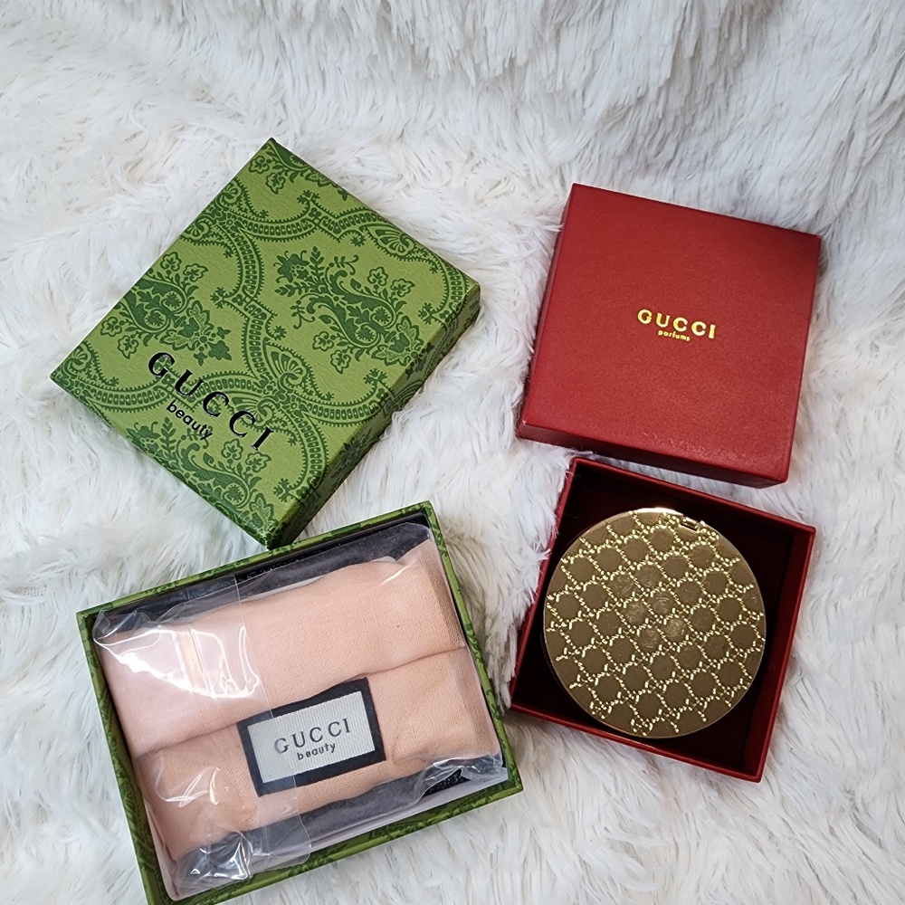 BUNDLE DEAL! GWP Gucci Pink Wooden Comb & Gucci Mirror in Gold New in Box